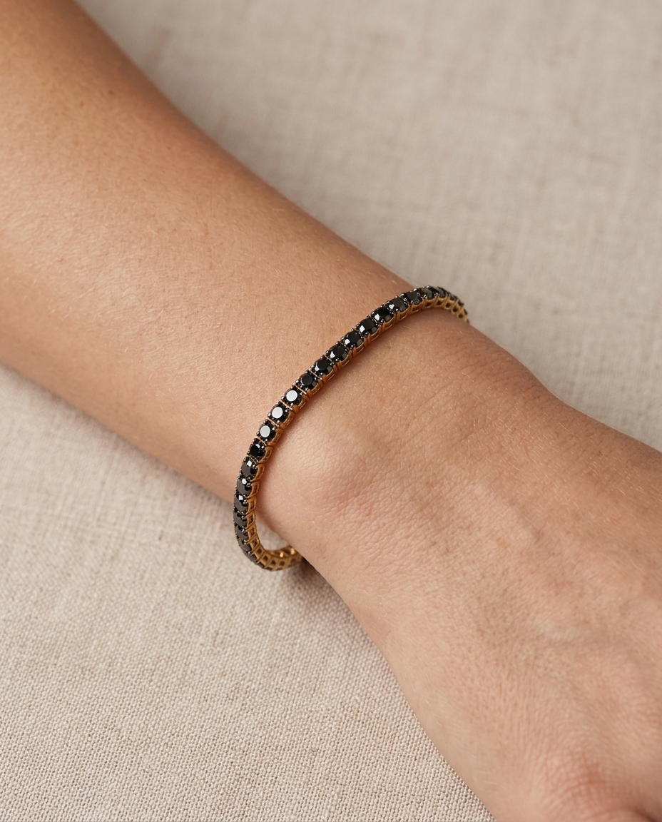14KT Gold Black Diamond Tennis Bracelet (9.00 CTS) on model