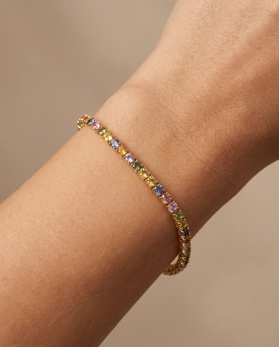 14KT Gold Multi Sapphire Bracelet on model