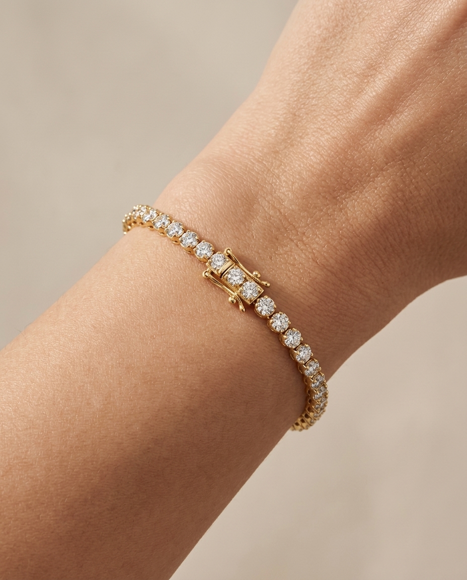 14KT Yellow Gold Champagne Diamond Buttercup Tennis Bracelet on model