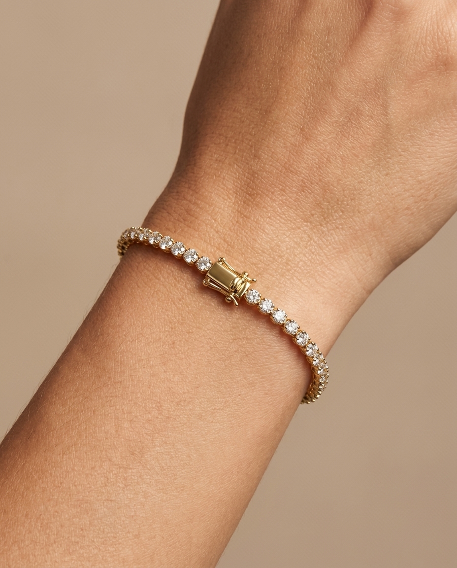 14KT Yellow Gold Champagne Diamond Buttercup Tennis Bracelet on model