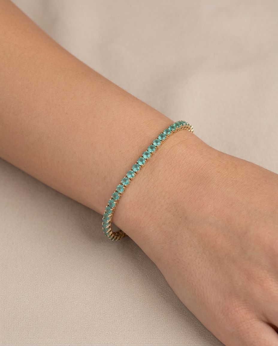 14KT Yellow Gold Emerald Bracelet on model