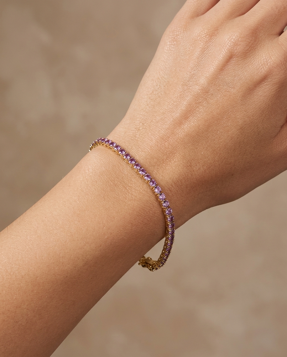 14KT Yellow Gold Pink Sapphire Bracelet on model