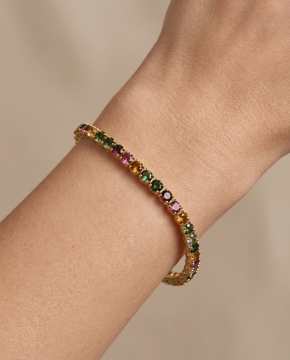 14KT Yellow Gold Tourmaline Bracelet on model