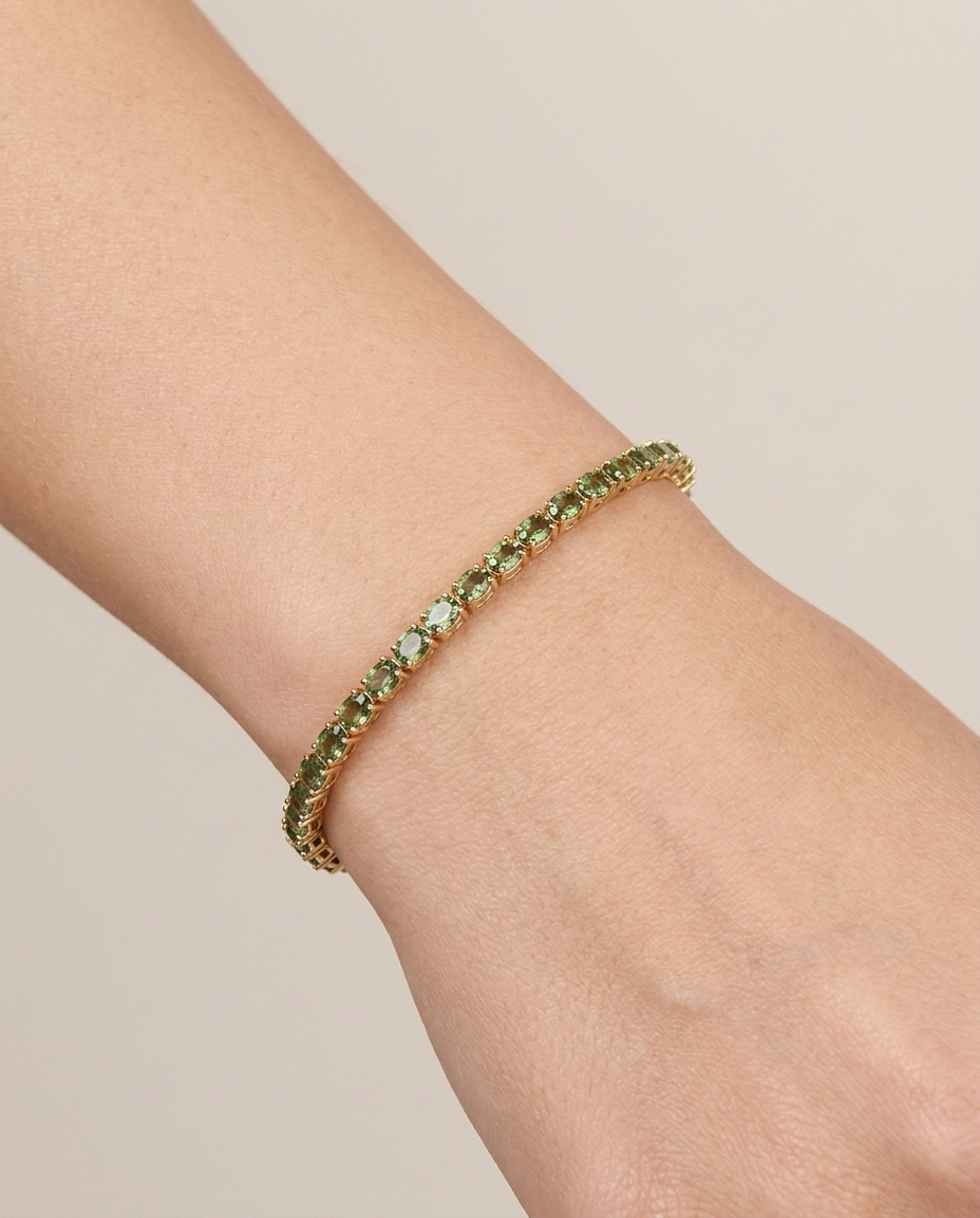 14KT Yellow Gold Green Sapphire Bracelet on model