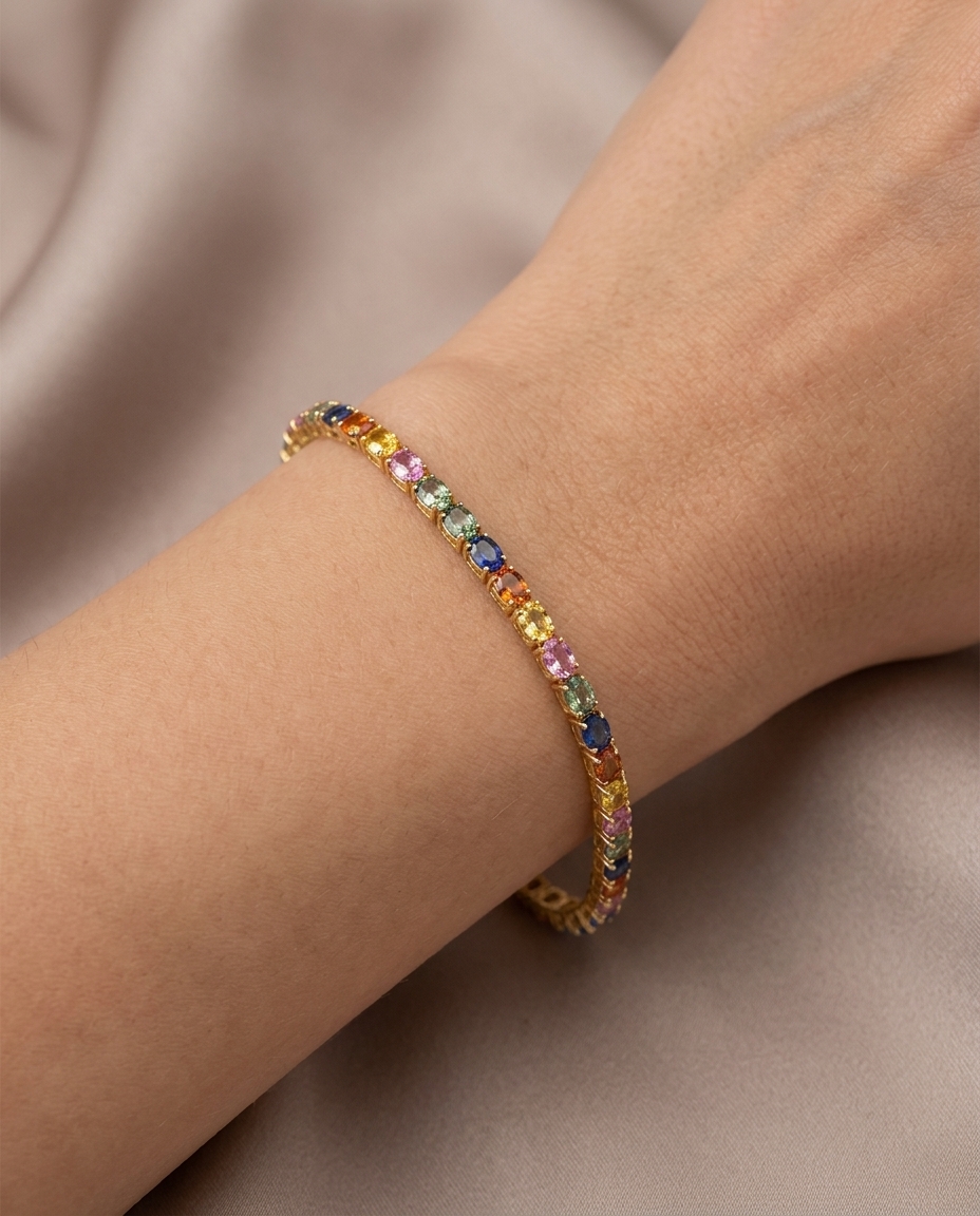 14KT Yellow Gold Multi Sapphire Bracelet on model