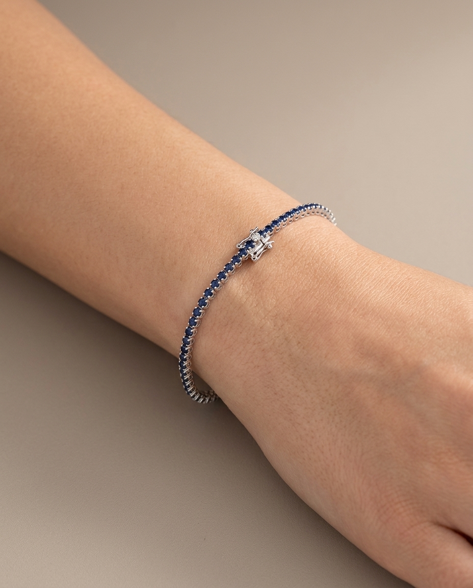 14KT White Gold Sapphire Bracelet on model
