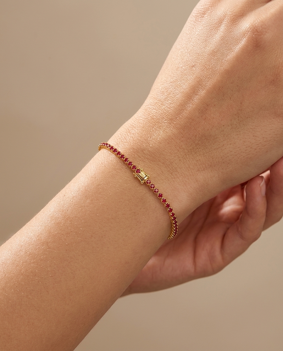14KT Gold Ruby Bracelet on model