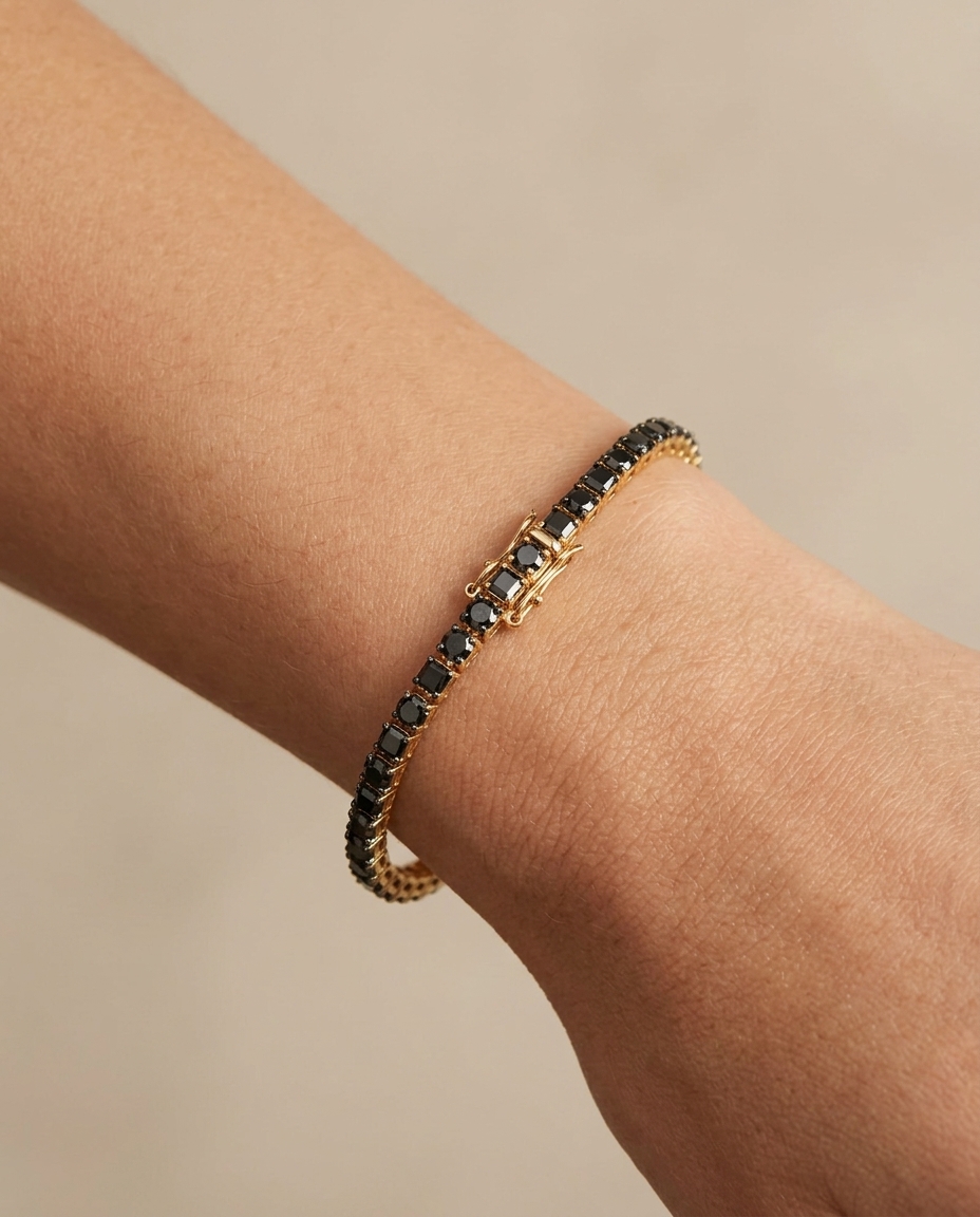 14KT Yellow Gold Black Diamond Bracelet (4.0 CARAT) on model