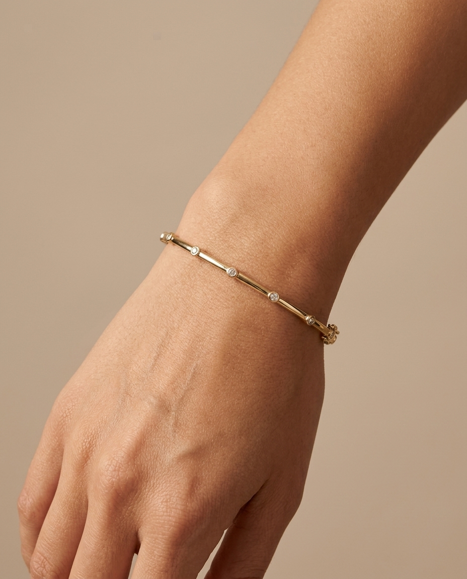 18KT Yellow Gold Diamond Bangle on model