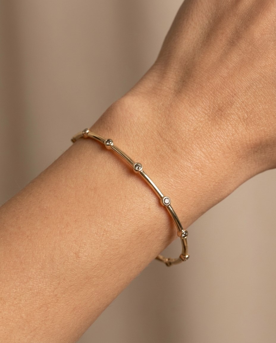 14KT Yellow Gold Diamond Bangle on model
