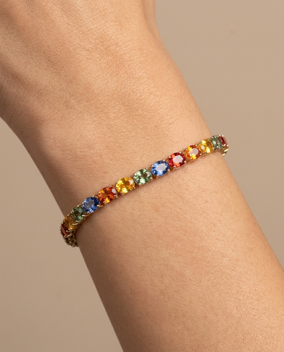 14KT Gold Multi Sapphire Bracelet on model