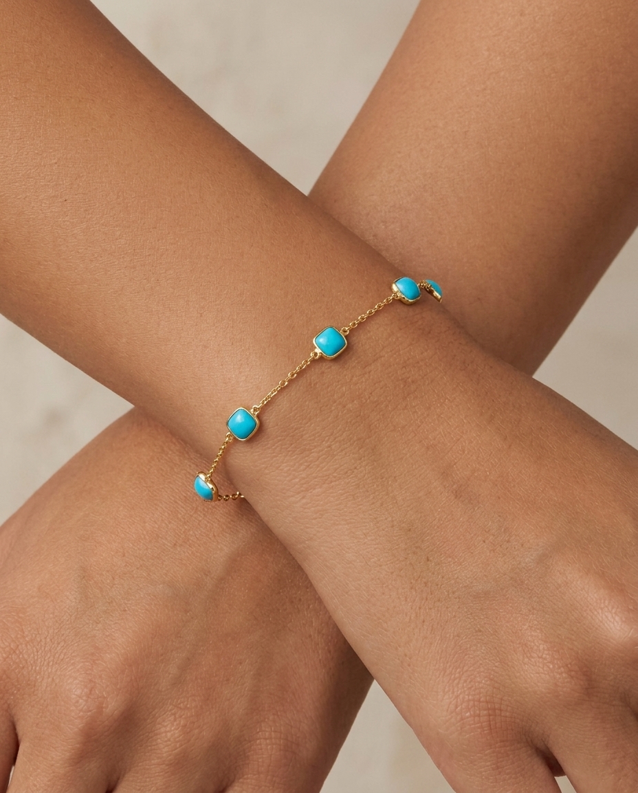 18K Yellow Gold Turquoise Bracelet on model