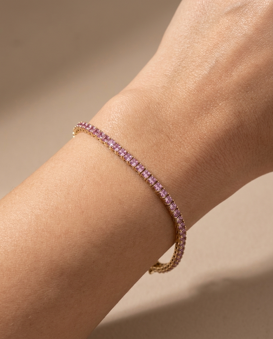 14KT Gold Pink Sapphire Bracelet on model