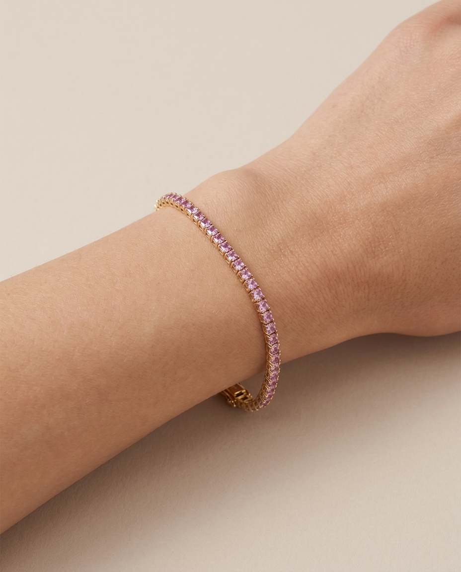 14KT Gold Pink Sapphire Bracelet on model