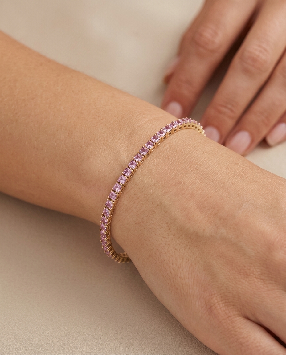 14KT Gold Pink Sapphire Bracelet on model
