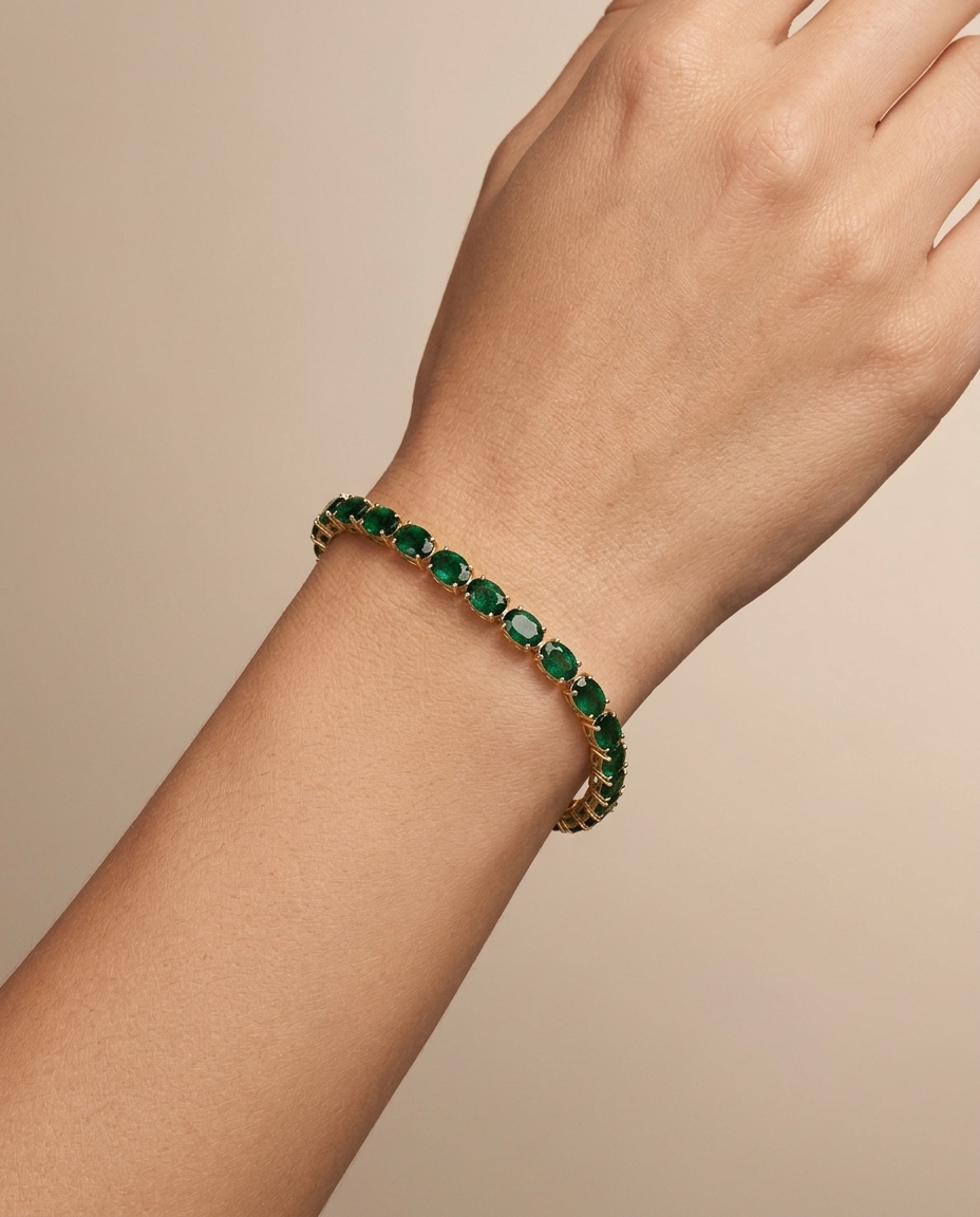 14KT Yellow Gold Emerald Bracelet on model