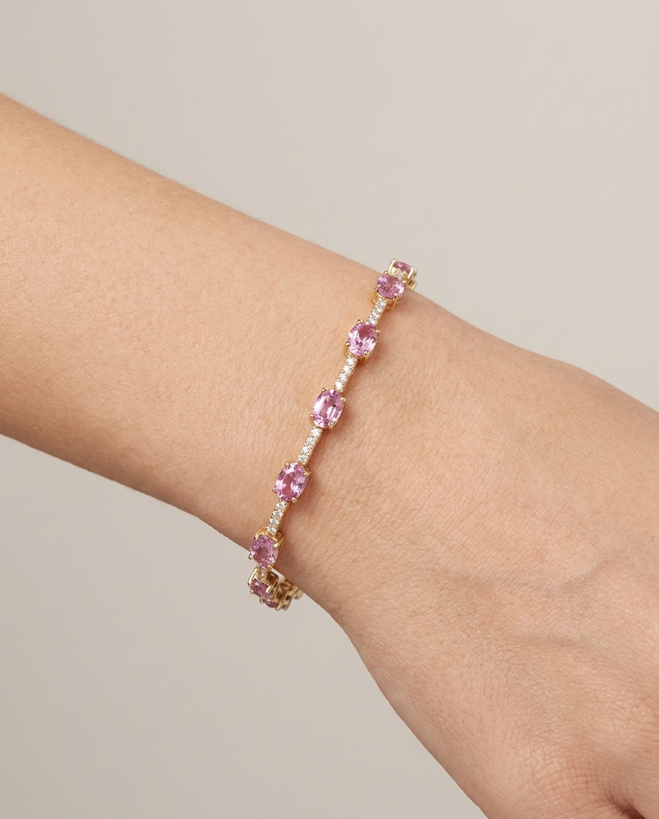 14KT Gold Pink Sapphire and Diamonds Bracelet on model