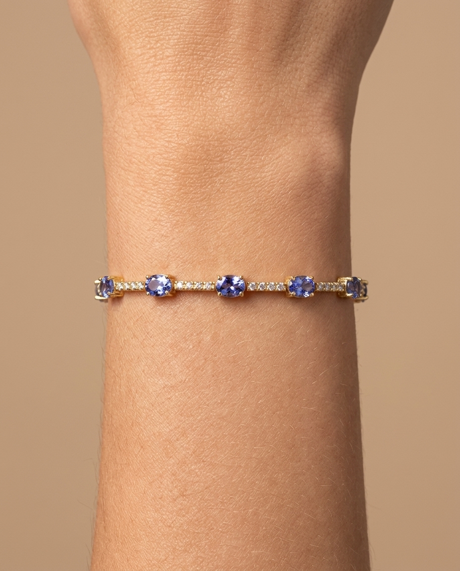 14KT Gold Tanzanite and Diamonds Bracelet on model