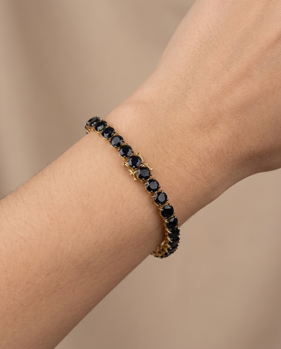 14KT Yellow Gold Black Diamond Tennis Bracelet on model