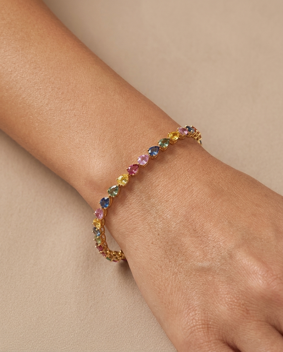 14KT Yellow Gold Multi Sapphire Bracelet on model