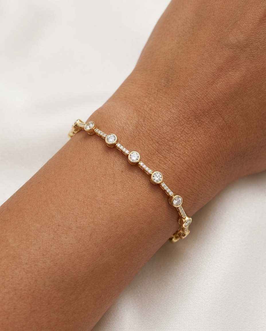 14KT Gold Diamonds Bracelet on model