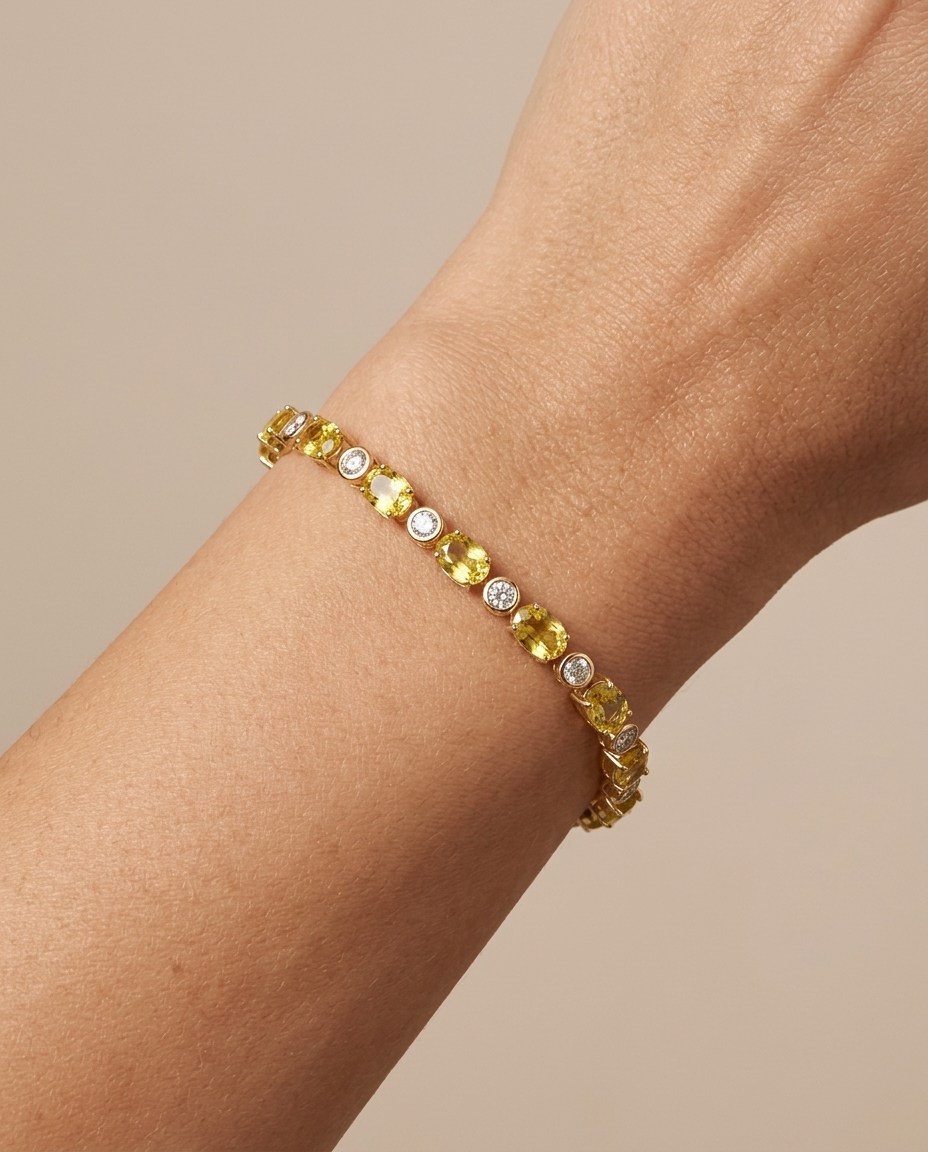 14KT Yellow Gold Diamond Yellow Sapphire Bracelet on model