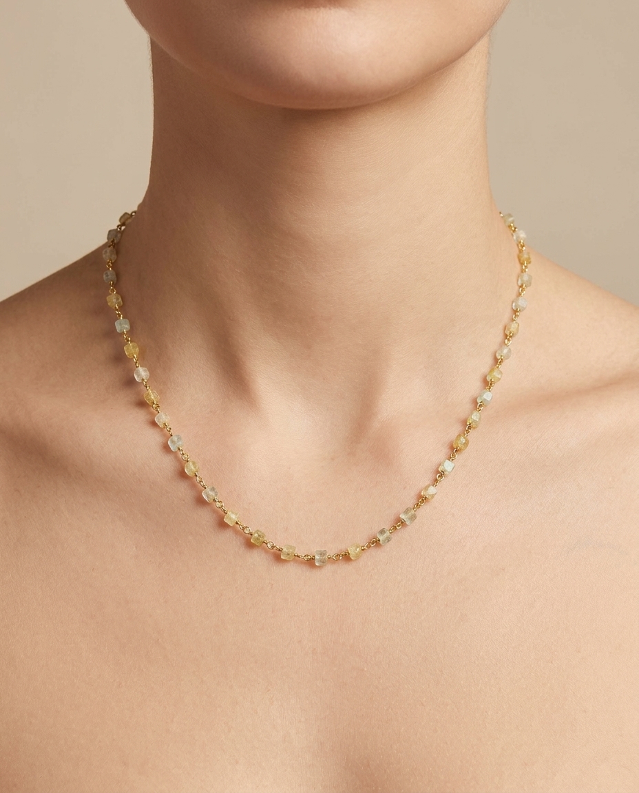 18KT Diamond Wire Wrap Beads Necklace on model