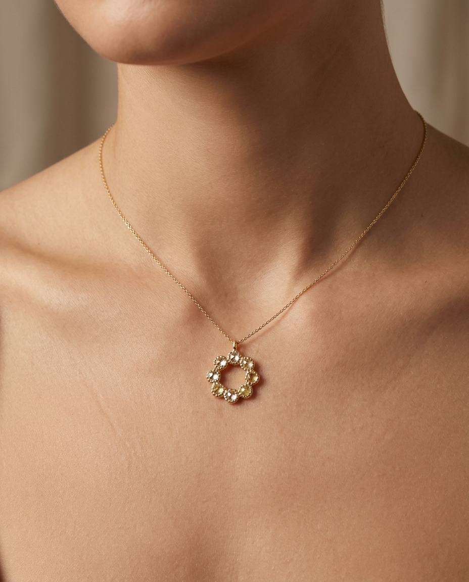 14KT Gold Diamond Pendant on model