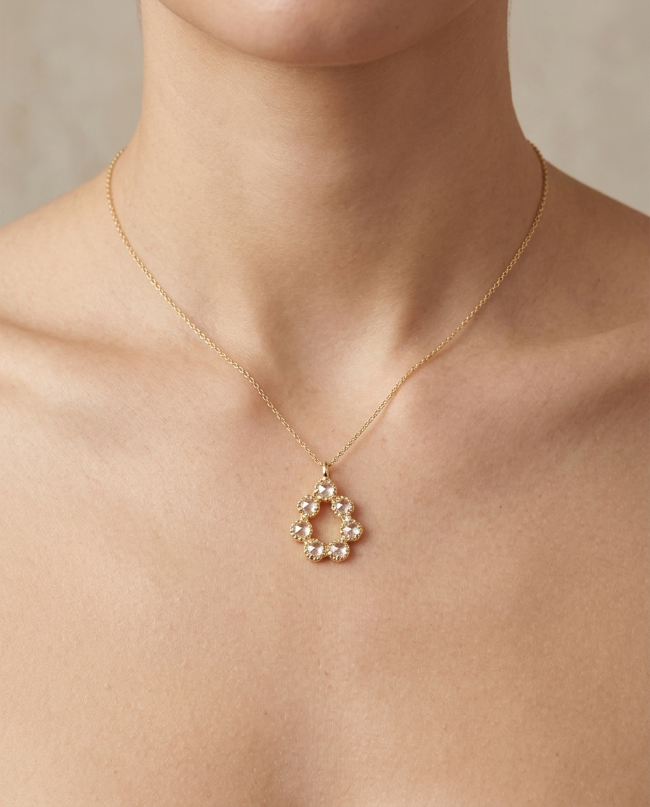 14KT Gold Diamond Pendant on model