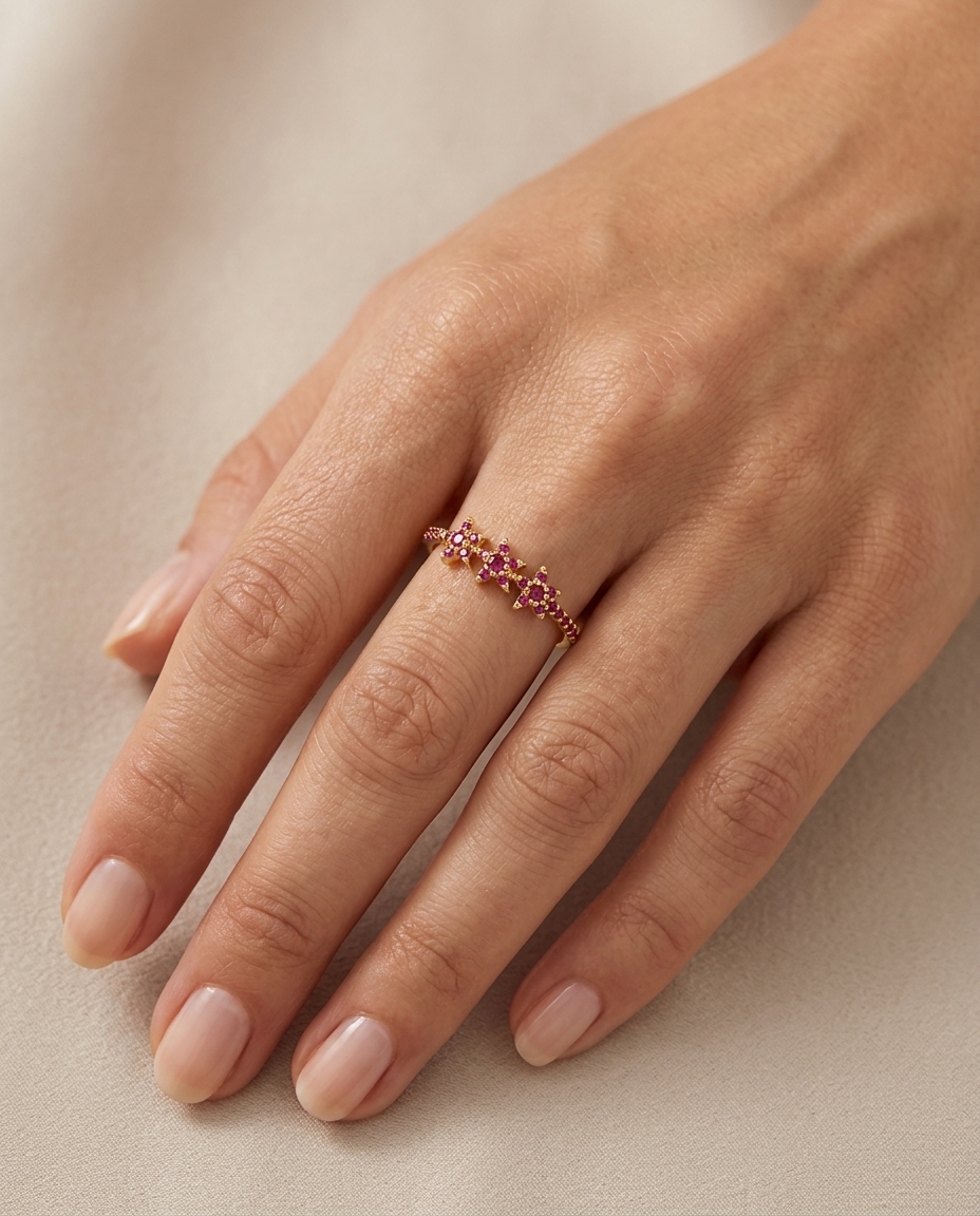 14KT Yellow Gold Ruby Ring on model