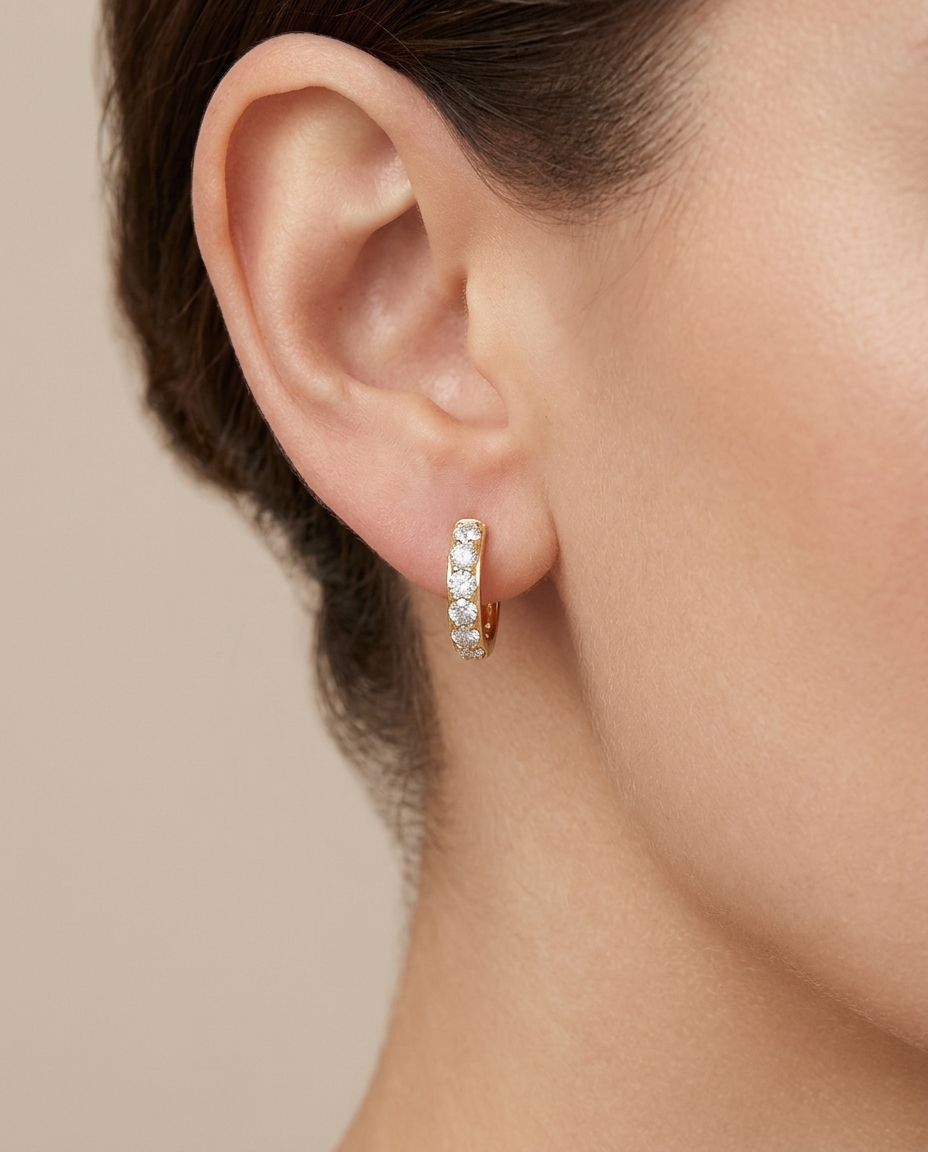 14KT Yellow Gold Diamond Earring on model