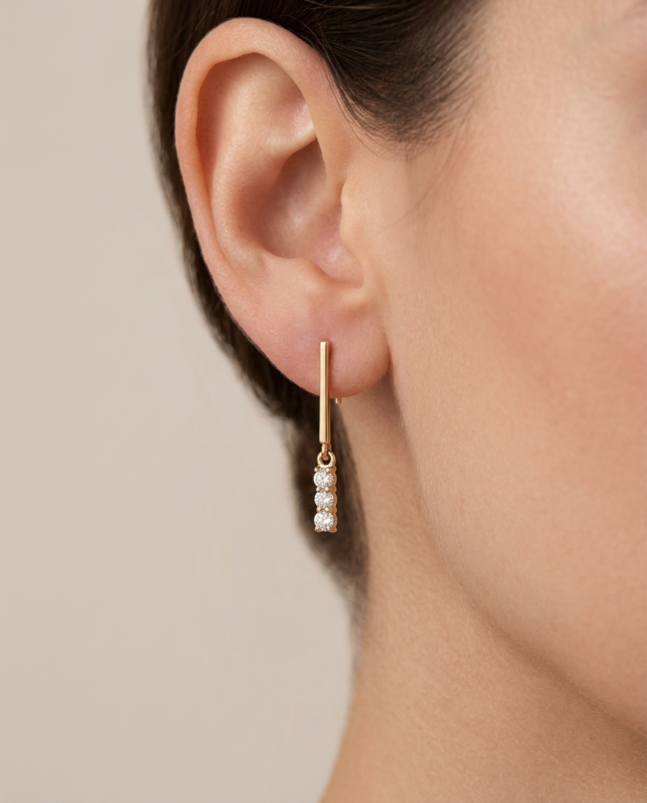 14KT Yellow Gold Diamond Dandling Earring on model