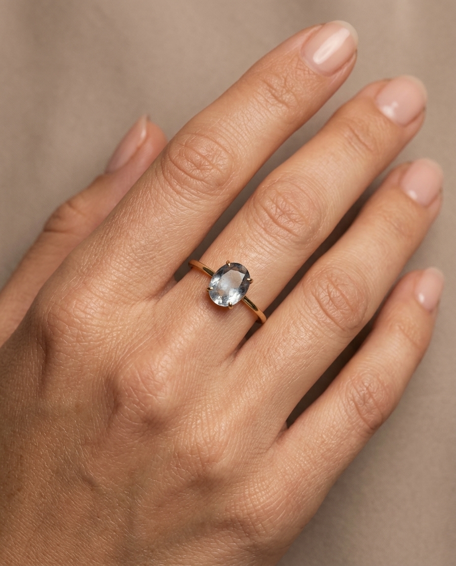 14KT Gold Blue Sapphire Ring on model