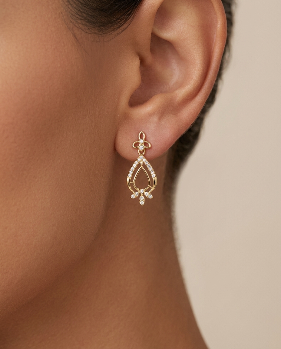 14KT Yellow Gold Diamond Earring on model