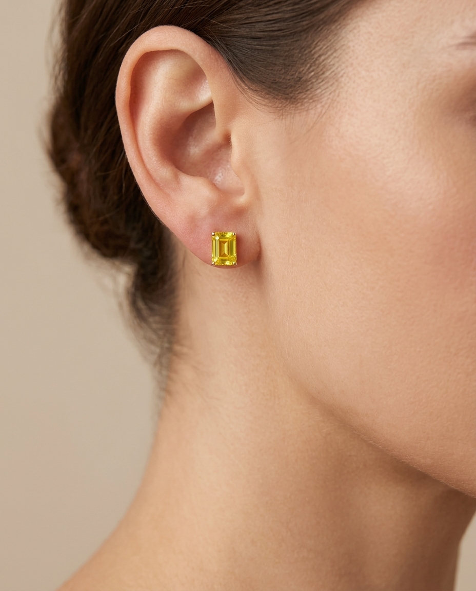 14KT Yellow Gold Yellow Sapphire Earring Studs on model