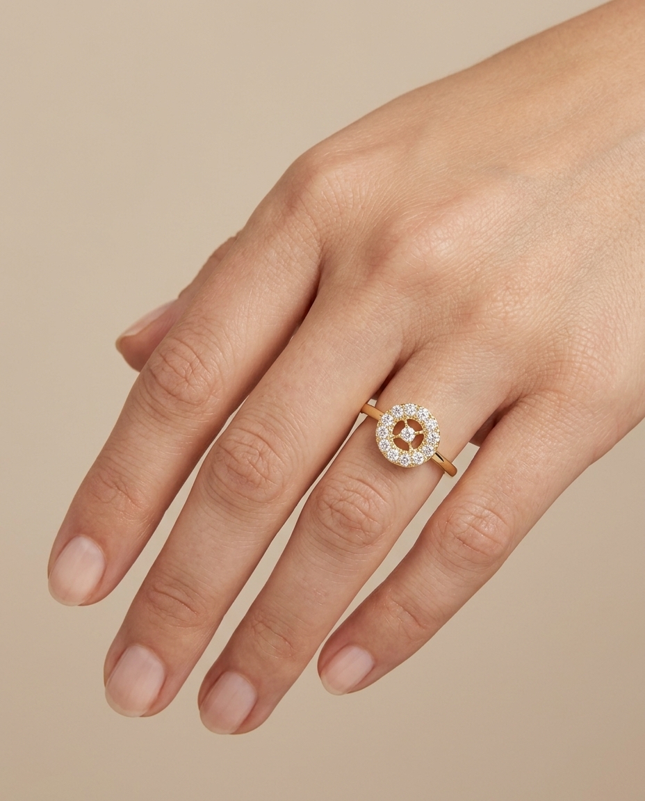 14KT Yellow Gold Diamond Ring on model