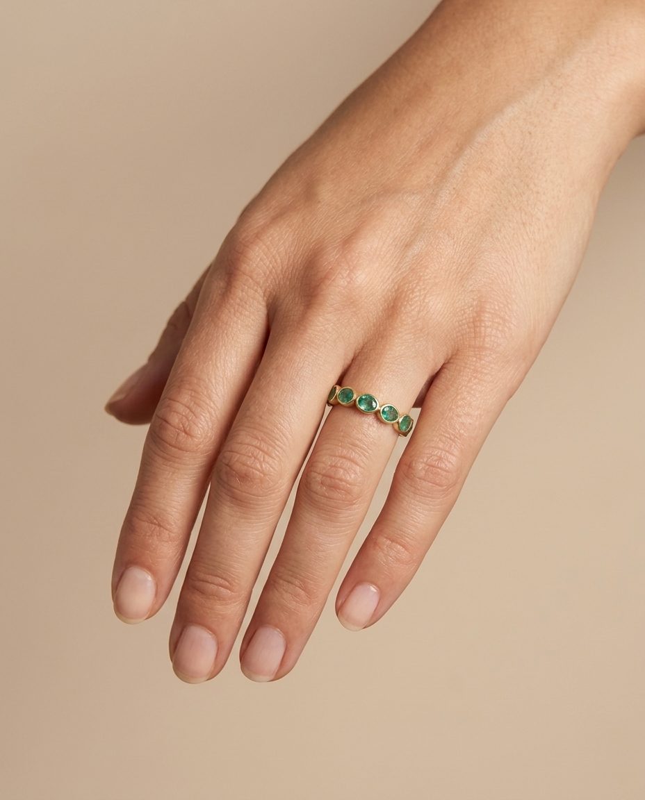 14KT Yellow Gold Emerald Ring on model