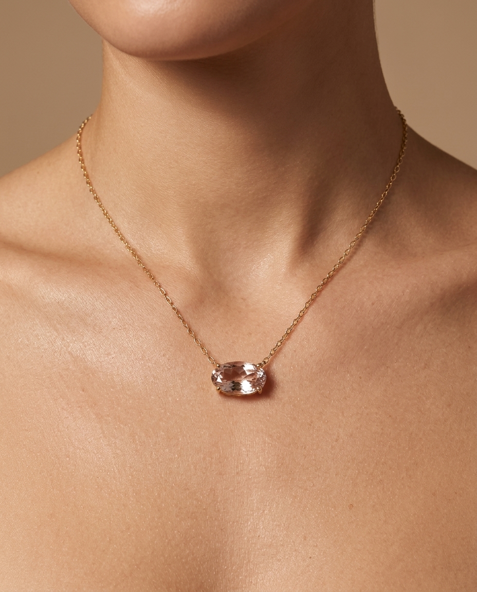 14KT Yellow Gold Kunzite Necklace on model