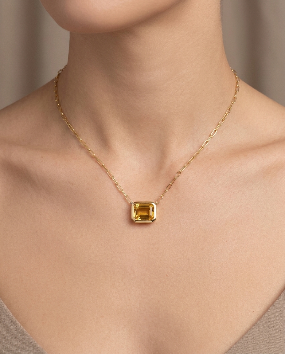 14KT Yellow Gold Citrine Necklace on model