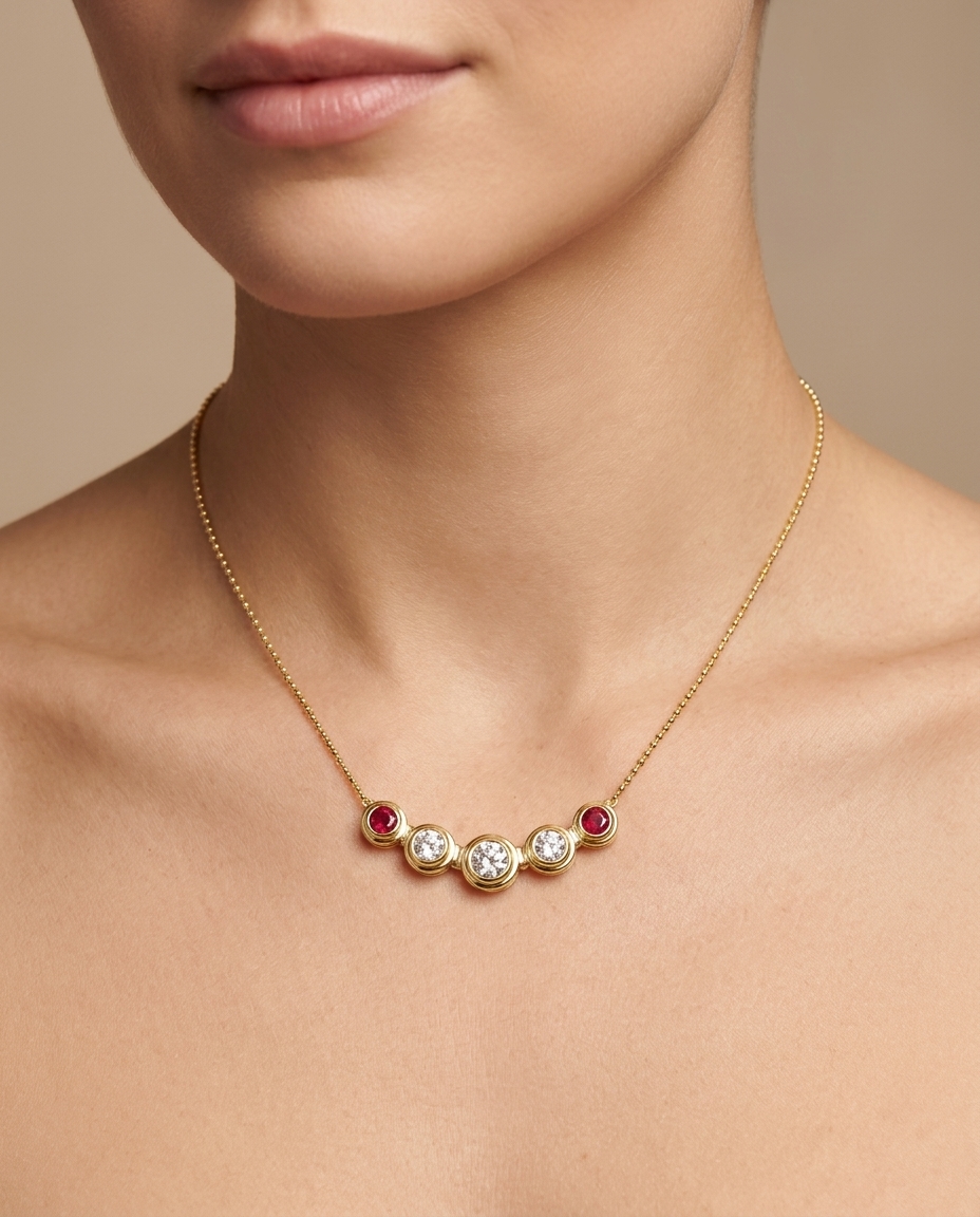 14KT Yellow Gold Diamond Bar Necklace on model