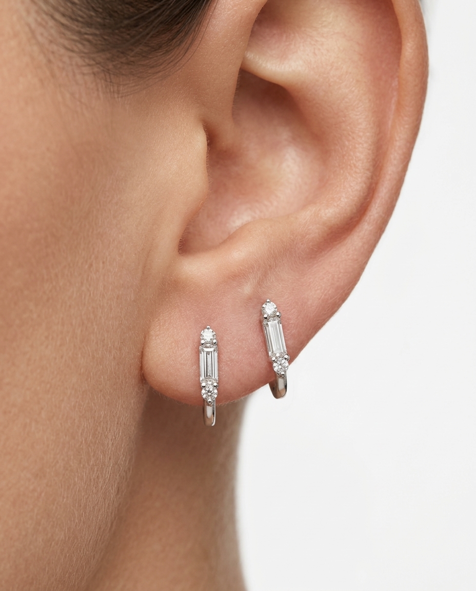 18KT White Gold Diamond Earring on model