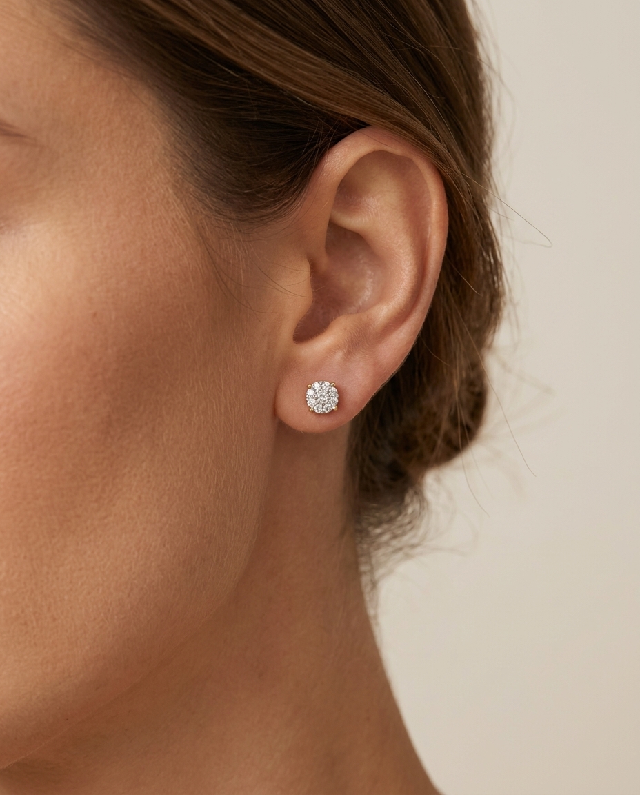 14KT Yellow Gold Diamond Earring on model
