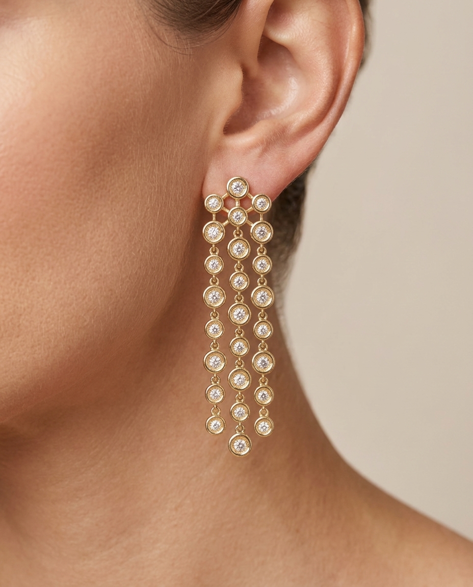 14KT Gold Diamond Dangling Earring on model