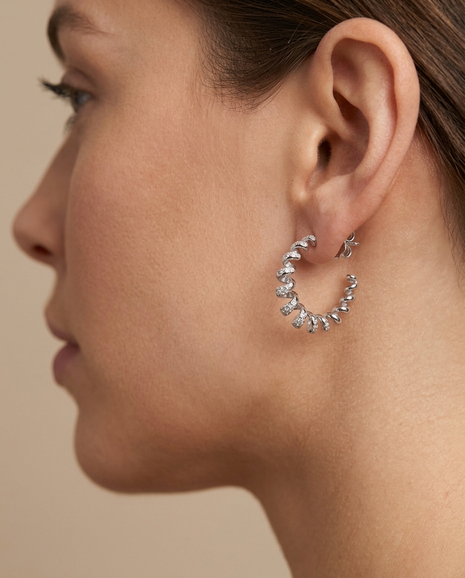 14KT Gold Diamond Earring on model
