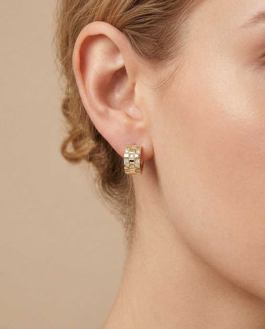 18K Yellow Gold Diamond Earring on model