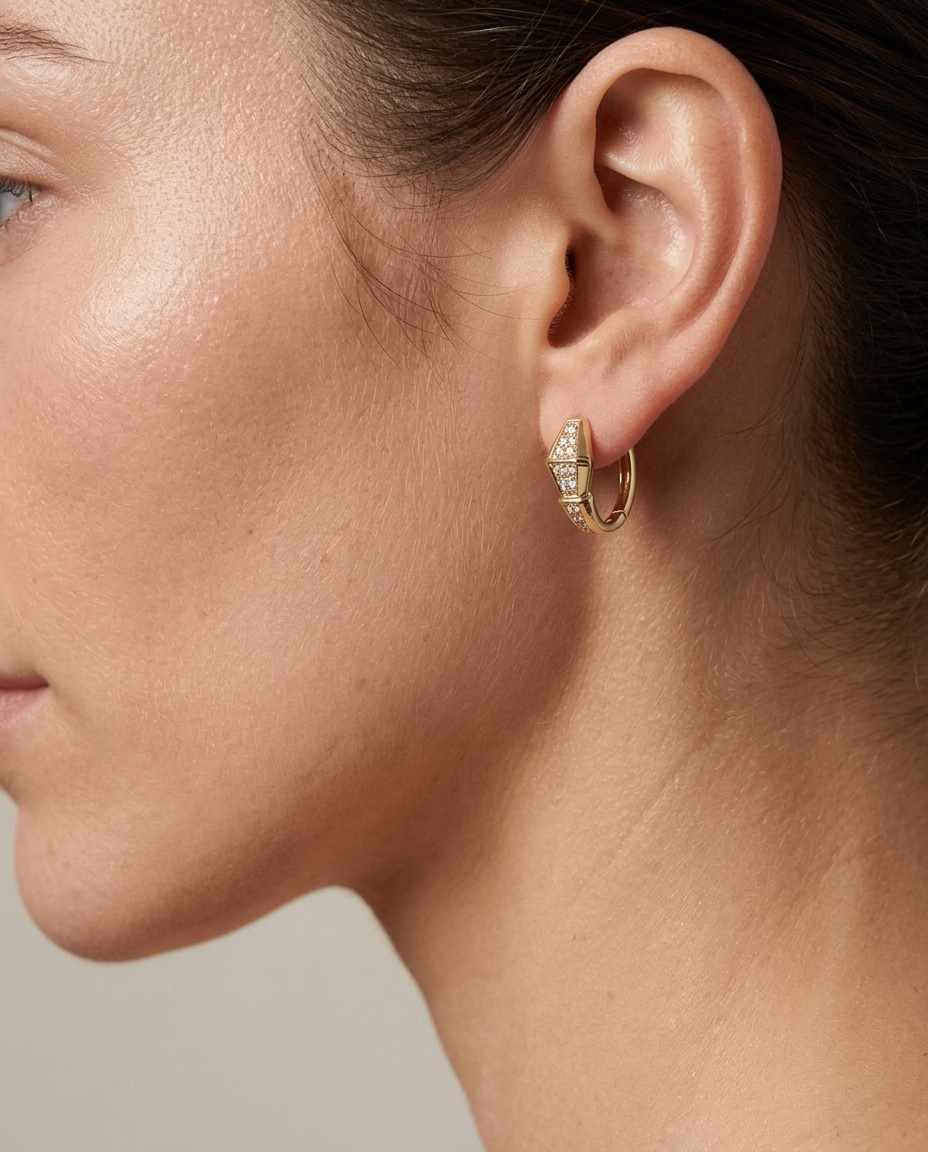 18K Yellow Gold Diamond Earring on model