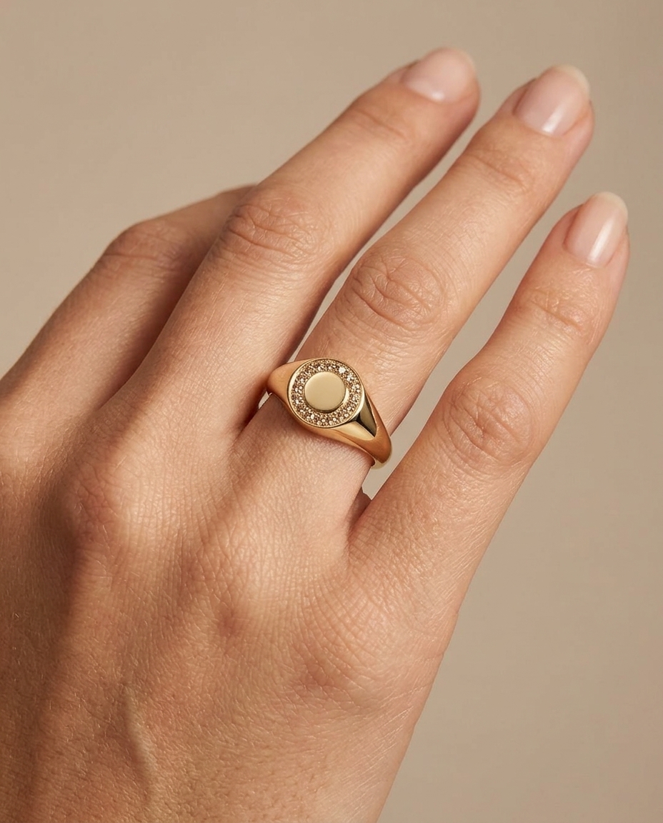 18KT Yellow Gold Diamond Ring on model