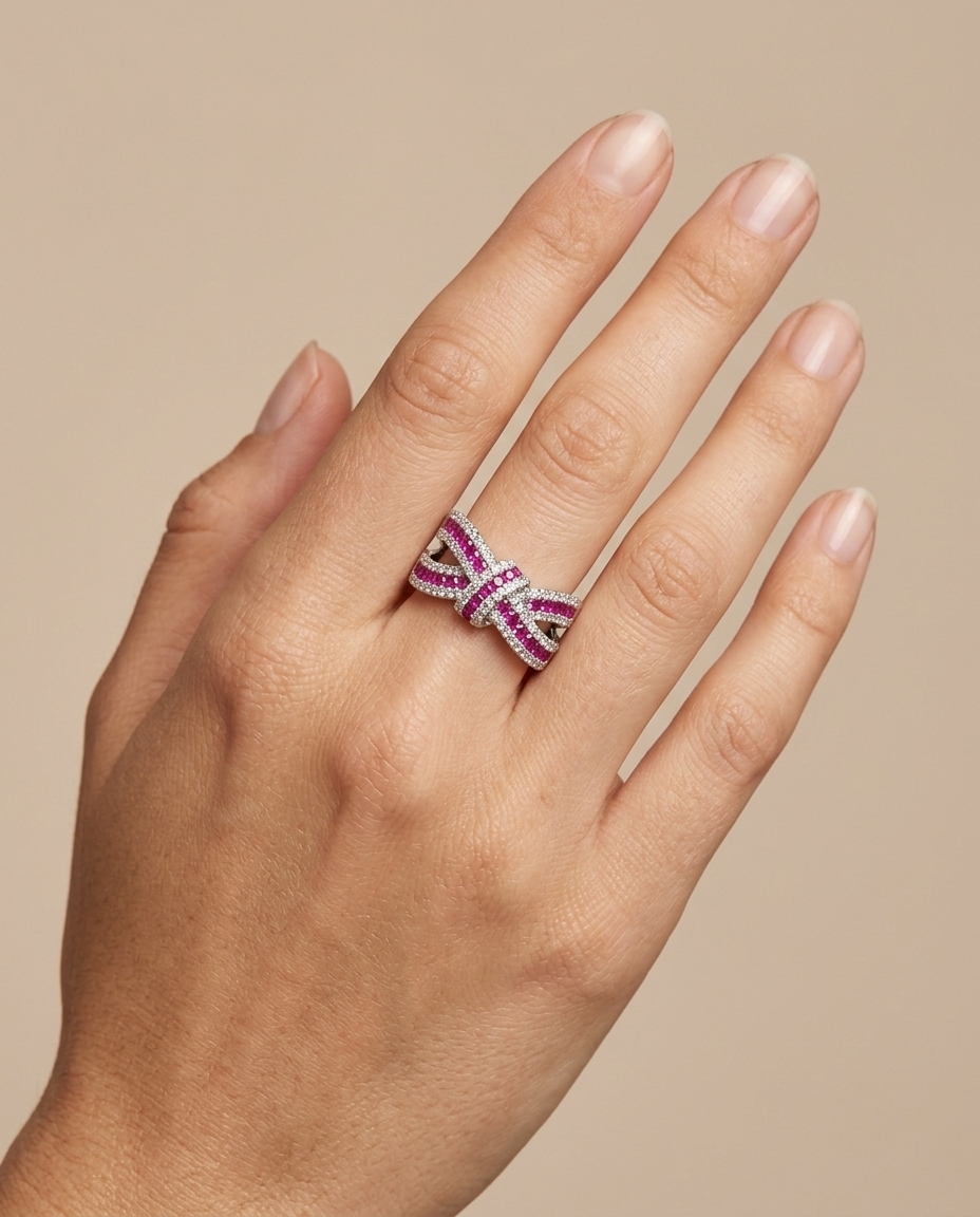 18KT Gold Ruby Diamond Ring on model