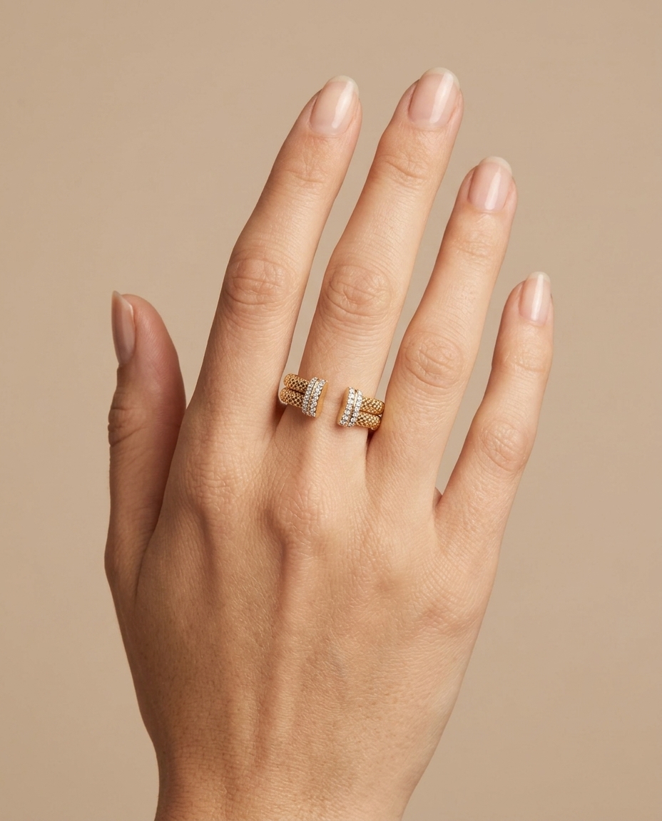 18KT Yellow Gold Diamond Ring on model