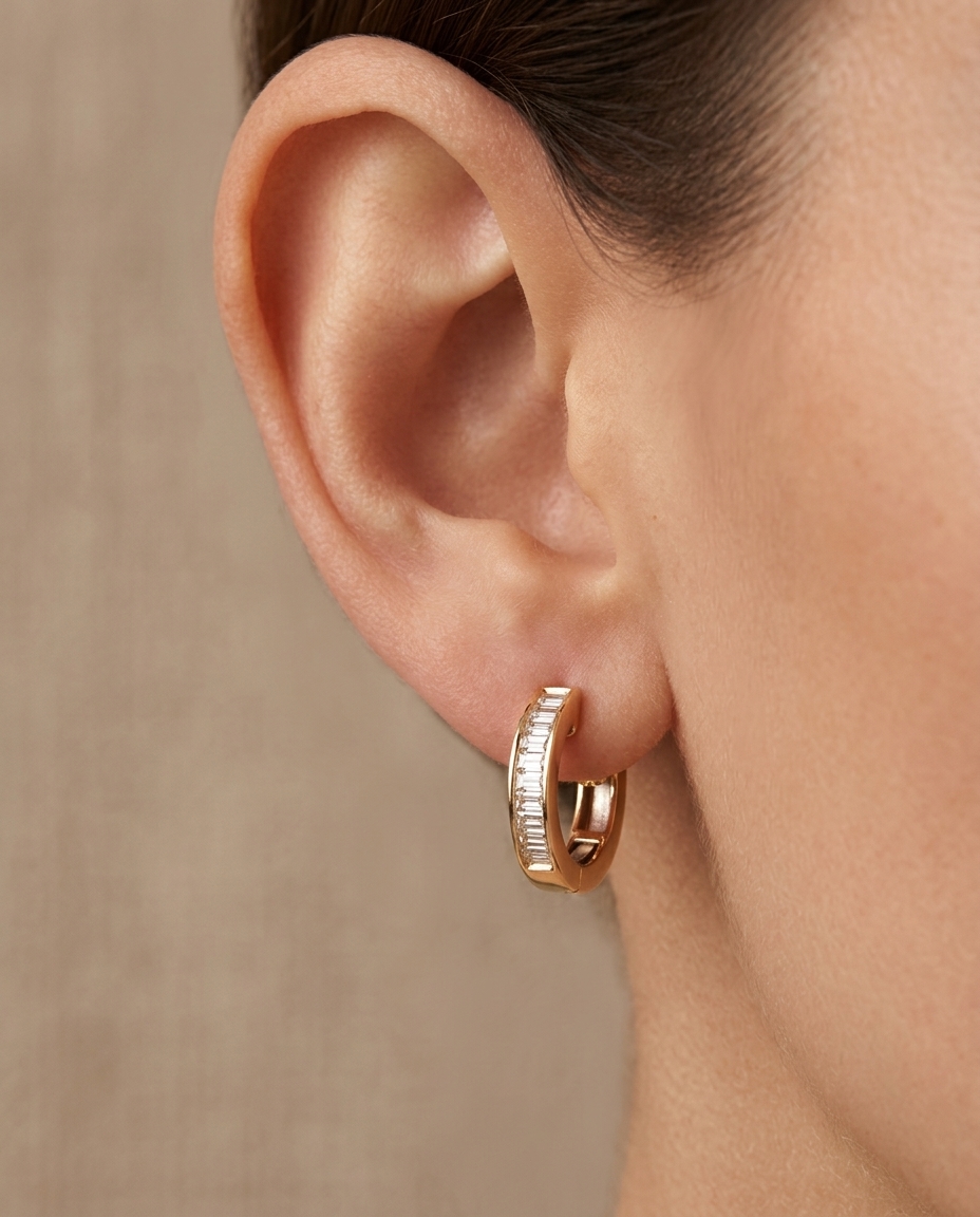 18K Yellow Gold Diamond Earring on model